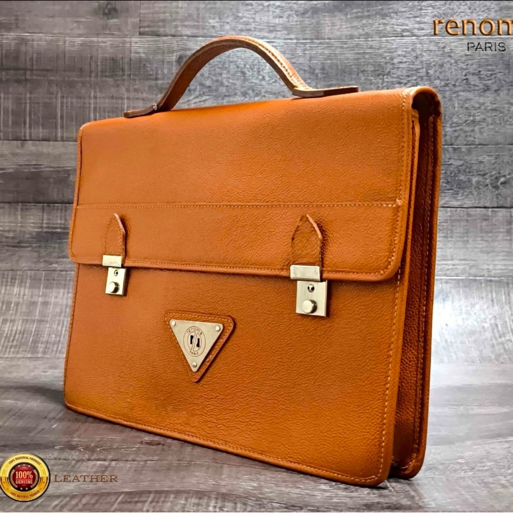 New Vintage Renoma Paris Maroquinerie Brown Leather Messenger Bag Briefcase